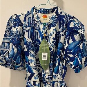 FARM Rio Blue and White Botanical Dress